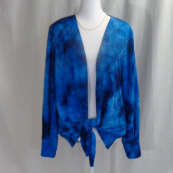Colleen Lopez Size Medium Blue Tie-Dyed Knotted Cardigan - Picture 1 of 11